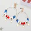 Fashnzfab Triple Metal Star Accented Heishi Detail Open Metal Teardrop Dangle Earrings - Blue, Red, White In Gold