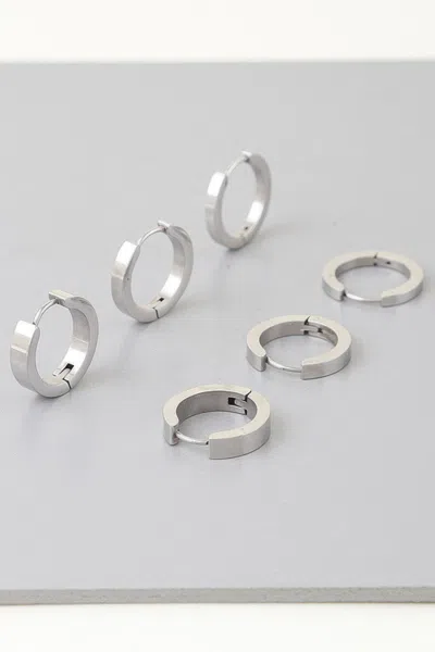 Fashnzfab Triple Modern Hoop Earrings In Silver