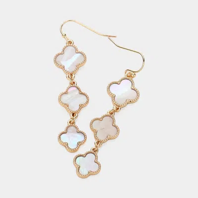 Fashnzfab Triple Mother Of Pearl Quatrefoil Link Dropdown Earrings In Multi