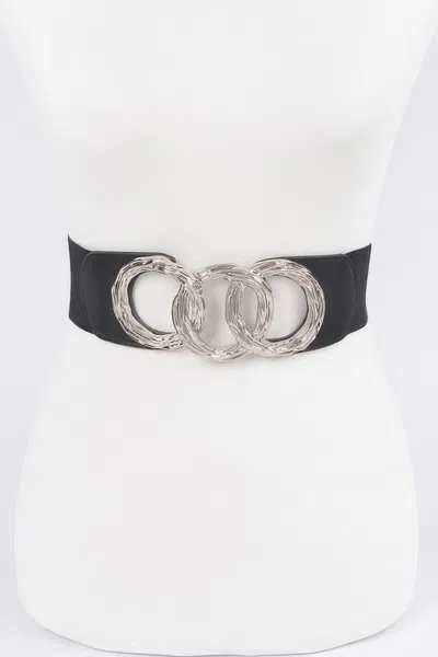 Fashnzfab Triple O Ring Buckle Elastic Belt In Black