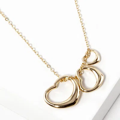 Fashnzfab Triple Open Heart Pendant Necklace - Gold