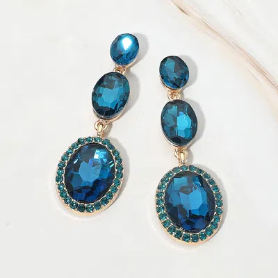Fashnzfab Triple Oval Faceted Crystal Link Drop Evening Earrings In Blue