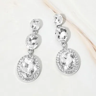 Fashnzfab Triple Oval Faceted Crystal Link Drop Evening Earrings In Metallic