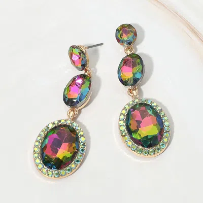 Fashnzfab Triple Oval Faceted Crystal Link Drop Evening Earrings In Multi