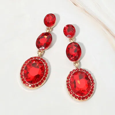 Fashnzfab Triple Oval Faceted Crystal Link Drop Evening Earrings In Red