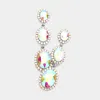 Fashnzfab Triple Oval Glass Stone Drop Down Dangle Evening Earrings - Ab, Rhodium In Multi