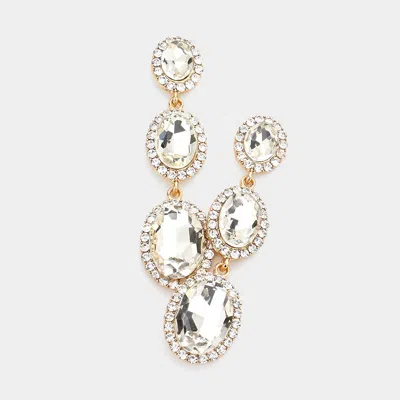 Fashnzfab Triple Oval Glass Stone Drop Down Dangle Evening Earrings - Gold