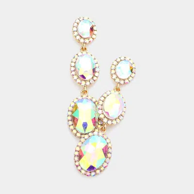 Fashnzfab Triple Oval Glass Stone Drop Down Dangle Evening Earrings In Multi