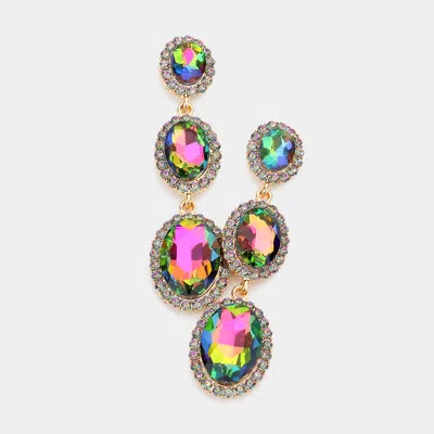 Fashnzfab Triple Oval Glass Stone Drop Down Dangle Evening Earrings In Multi