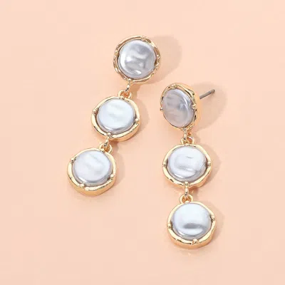 Fashnzfab Triple Pearl Cluster Drop Earrings In Beige