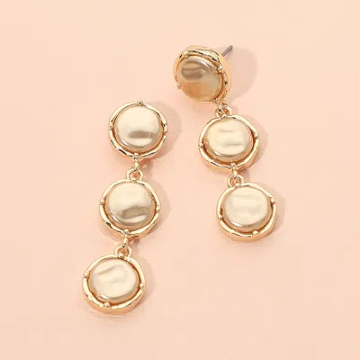 Fashnzfab Triple Pearl Cluster Drop Earrings In Gold