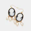 Fashnzfab Triple Pearl Embellished Cameo Dangle Earrings - Black In Gold