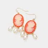 Fashnzfab Triple Pearl Embellished Cameo Dangle Earrings - Coral In Orange