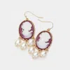 Fashnzfab Triple Pearl Embellished Cameo Dangle Earrings - Neutral In Gold