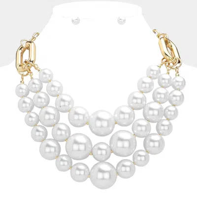 Fashnzfab Triple Pearl Layered Statement Necklace In Silver