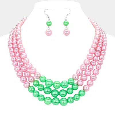 Fashnzfab Triple Pearl Layered Strand Necklace In Pink