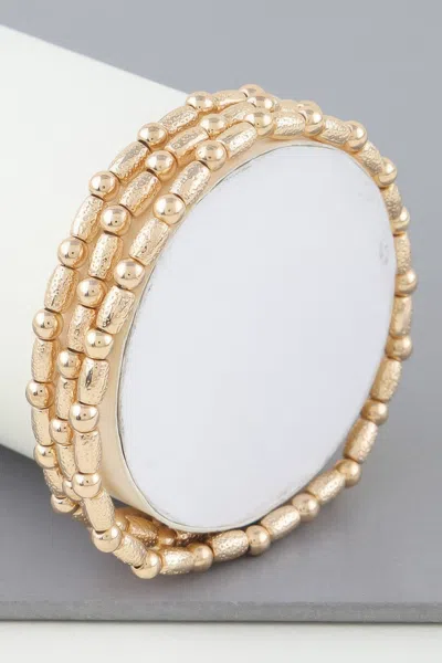 Fashnzfab Triple Pillar Stone Beaded Bracelet In Gold