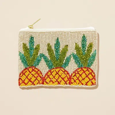 Fashnzfab Triple Pineapple Seed Beaded Mini Pouch Bag In Multi