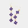 Fashnzfab Triple Quatrefoil Stone Cluster Link Dropdown Dangle Earrings In Blue