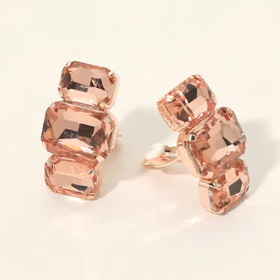 Fashnzfab Triple Rectangular Faceted Stone Evening Clip On Earrings In Brown