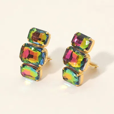 Fashnzfab Triple Rectangular Faceted Stone Evening Clip On Earrings In Multi