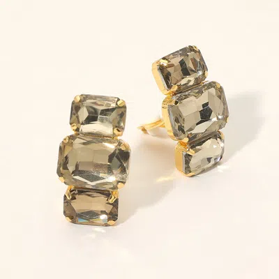 Fashnzfab Triple Rectangular Faceted Stone Evening Clip On Earrings In Yellow