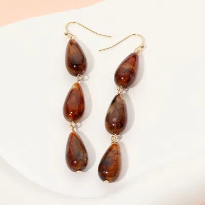 Fashnzfab Triple Resin Teardrop Link Drop Earrings In Brown