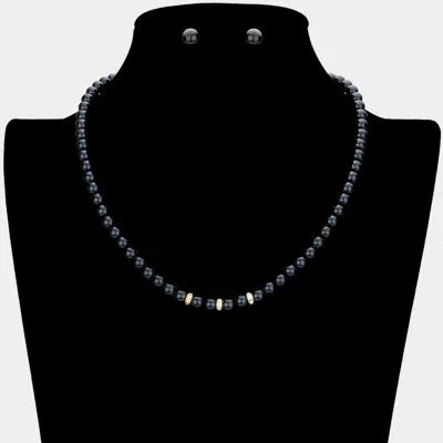 Fashnzfab Triple Rhinestone Ring Pointed Pearl Necklace In Black