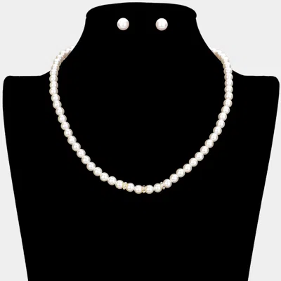 Fashnzfab Triple Rhinestone Ring Pointed Pearl Necklace In Neutral