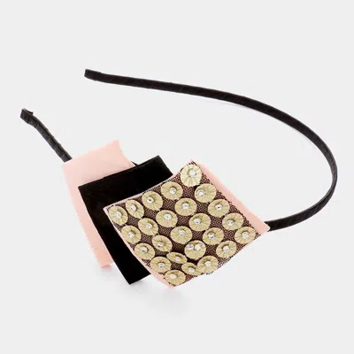 Fashnzfab Triple Rhombus Headband With Mesh Crystal In Pink