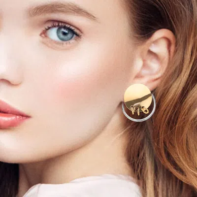 Fashnzfab Triple Ring Linked Metal Disc Metal Hoop Earrings In Gold