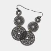 Fashnzfab Triple Round Brass Metal Filigree Link Dropdown Dangle Earrings - Black In Black