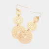 Fashnzfab Triple Round Brass Metal Filigree Link Dropdown Dangle Earrings - Matte Gold In Gold