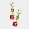 Fashnzfab Triple Round Stone Link Dangle Evening Earrings - Multi In Multi