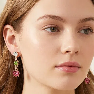 Fashnzfab Triple Round Stone Link Dangle Evening Earrings In Multi