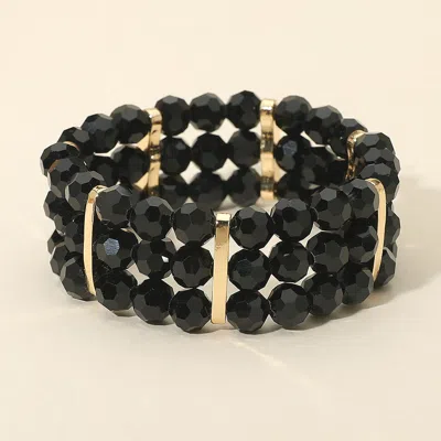 Fashnzfab Triple Row Faceted Beaded Strand Stretch Bracelet In Black