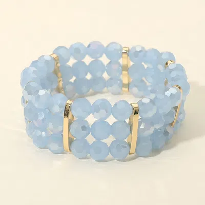 Fashnzfab Triple Row Faceted Beaded Strand Stretch Bracelet In Blue