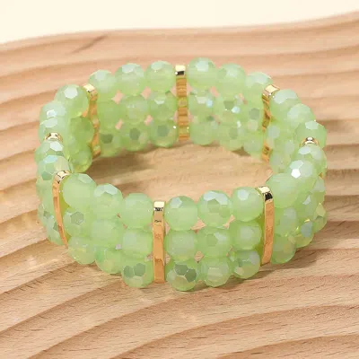 Fashnzfab Triple Row Faceted Beaded Strand Stretch Bracelet In Green