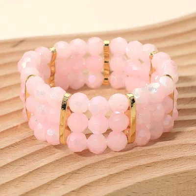 Fashnzfab Triple Row Faceted Beaded Strand Stretch Bracelet In Pink