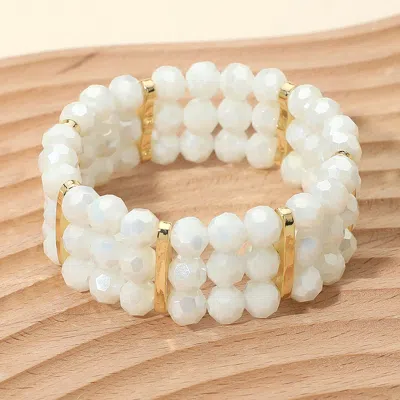 Fashnzfab Triple Row Faceted Beaded Strand Stretch Bracelet In Silver