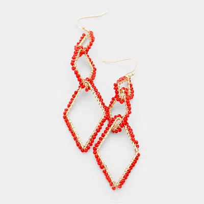 Fashnzfab Triple Seed Beaded Rhombus Dangle Earrings In Orange