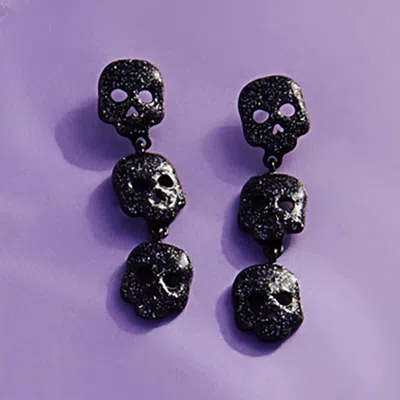 Fashnzfab Triple Skull Link Drop Earrings In Black