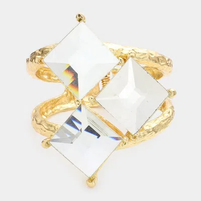 Fashnzfab Triple Square Stone Hinged Bracelet Gold