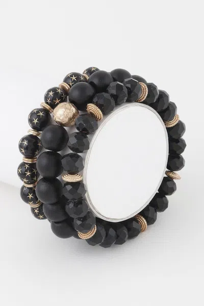 Fashnzfab Triple Star Beaded Bracelet In Black