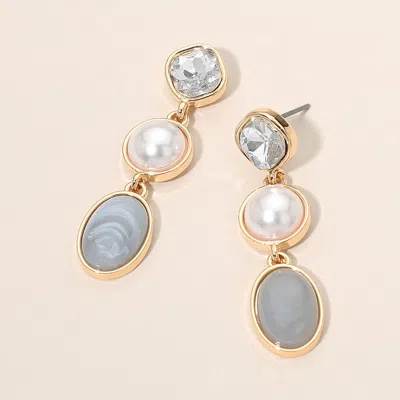 Fashnzfab Triple Stone Bezel Link Drop Earrings In White