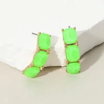 Fashnzfab Triple Stone Cluster Earrings - Green, Neon In Multi
