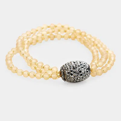 Fashnzfab Triple Strand Bead Rhinestone Ball Stretch Bracelet Hematite, Neutral In Multi