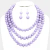 Fashnzfab Triple Strand Beaded Bib Necklace In Purple