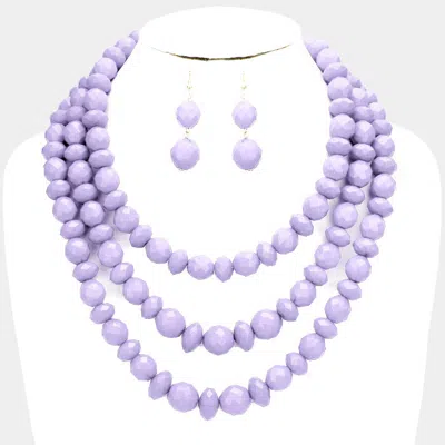 Fashnzfab Triple Strand Beaded Bib Necklace In Purple