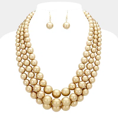 Fashnzfab Triple Strand Pearl Chunky Necklace In Gold